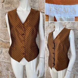 Vintage Escada Brown Geometric Silk Vest or Top